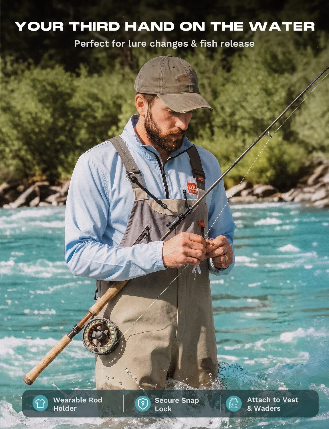 HookEze Wearable Fishing Rod Holder with Hook Clip